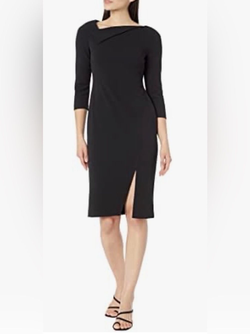 Calvin Klein Black Midi Dress with Side Slit and Asymmetric Neck